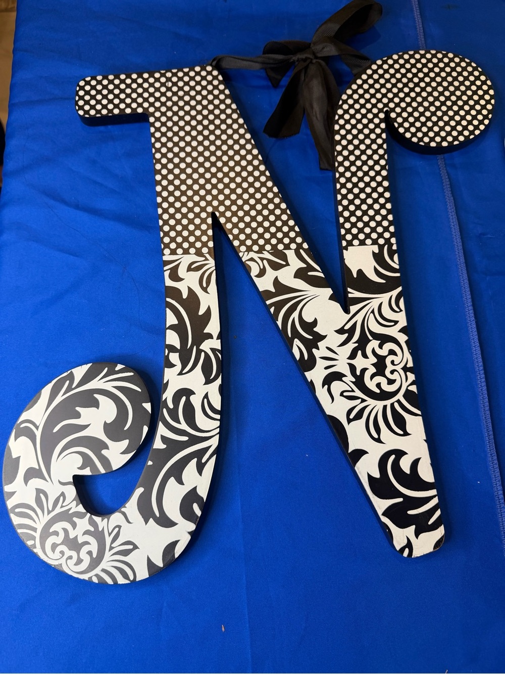 Monogram Letter N Wall Accent in Black and White